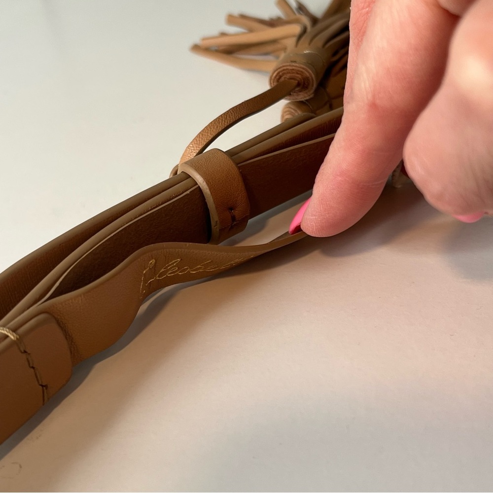 Cleobella Narrow Tan Adjustable Tassel Leather Belt. OS. - Picture 7 of 10